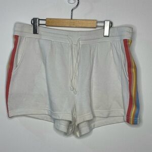 American Eagle White Shorts with Rainbow Stripes